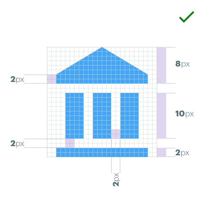 The use of even numbers to ensure that icons can be scaled correctly.